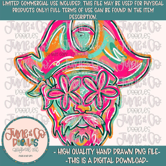 Flower Power Pirate PNG| Painted Pirates Mascot Sublimation File| Girly Game Day Shirt Design| Hand Drawn Art| Digital Download