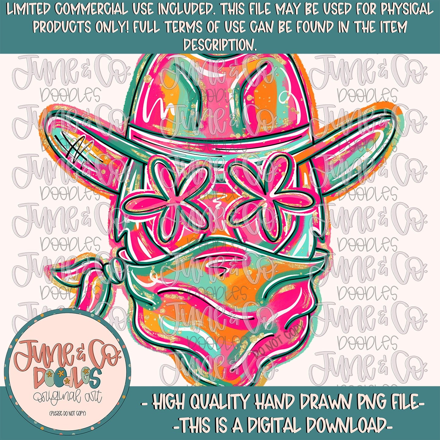 Flower Power Cowboy PNG| Painted Cowboys Mascot Sublimation File| Girly Game Day Shirt Design| Hand Drawn Art| Digital Download