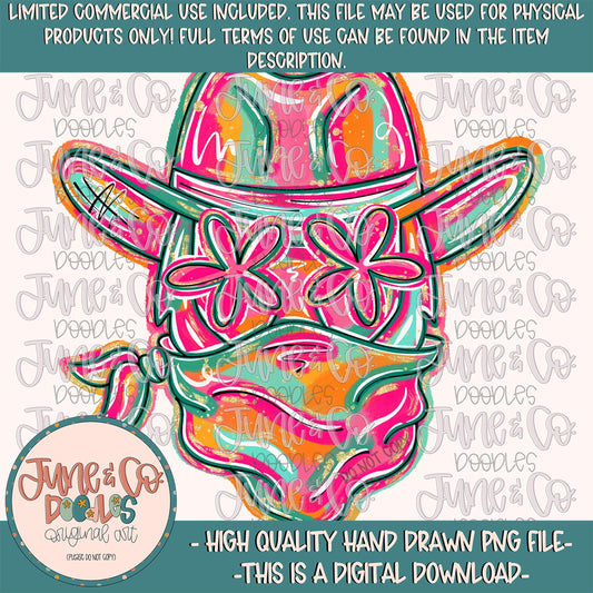 Flower Power Cowboy PNG| Painted Cowboys Mascot Sublimation File| Girly Game Day Shirt Design| Hand Drawn Art| Digital Download