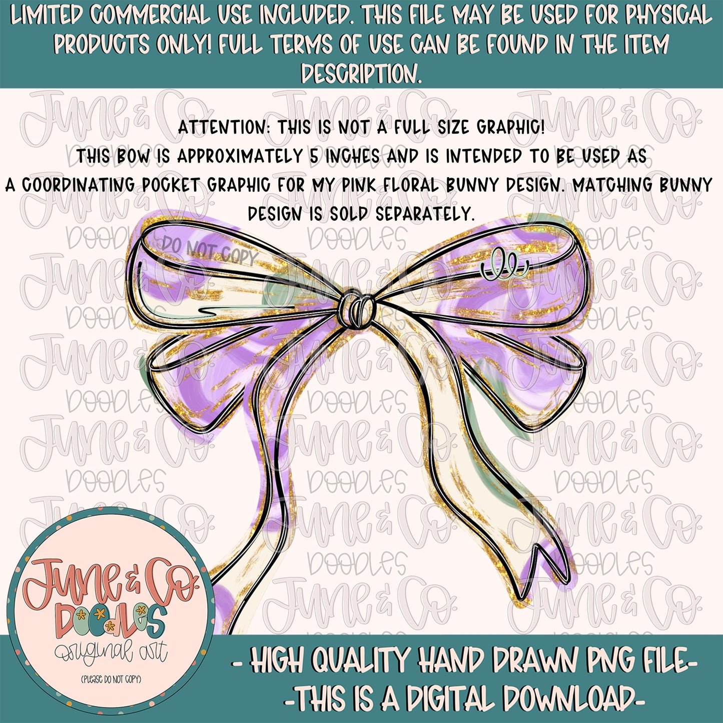 Purple Floral Bow Pocket PNG| Matches Purple Floral Easter Bunny Sublimation File| Girly Bow Pocket Design| Hand Drawn Art| Digital Download