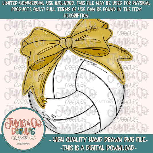 Volleyball With Gold Bow PNG| Coquette Volleyball Sublimation File| Girly Sports Shirt Design| Hand Drawn Printable Art| Digital Download