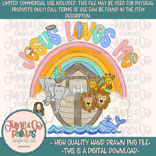 Jesus Loves Me Ark PNG| Noah's Ark Sublimation File| Kids Bible Story Shirt Design| Hand Drawn Art| Digital Download