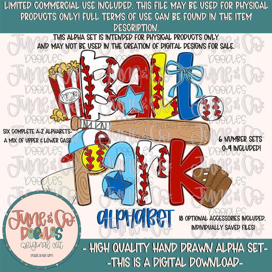 Ballpark Alphabet Set- PNG| Baseball & Softball Doodle Alpha| Individually Saved Letters| A-Z Doodle Letters PNG| Digital Download