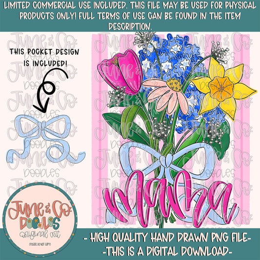 Spring Bouquet Mama PNG| Bright Floral Mother's Day Sublimation File| Hand Lettered Mama Shirt Design| Hand Drawn Art| Digital Download