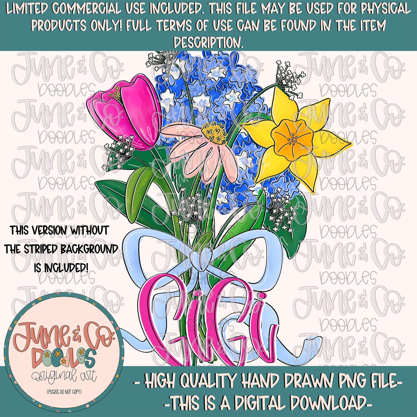 Spring Bouquet GiGi PNG| Floral Mother's Day Sublimation File| Hand Lettered Grandmother Shirt Design| Hand Drawn Art| Digital Download