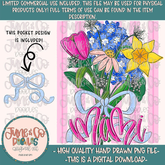Spring Bouquet Mimi PNG| Floral Mother's Day Sublimation File| Hand Lettered Grandmother Shirt Design| Hand Drawn Art| Digital Download