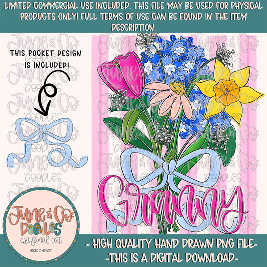 Spring Bouquet Granny PNG| Floral Mother's Day Sublimation File| Hand Lettered Grandmother Shirt Design| Hand Drawn Art| Digital Download