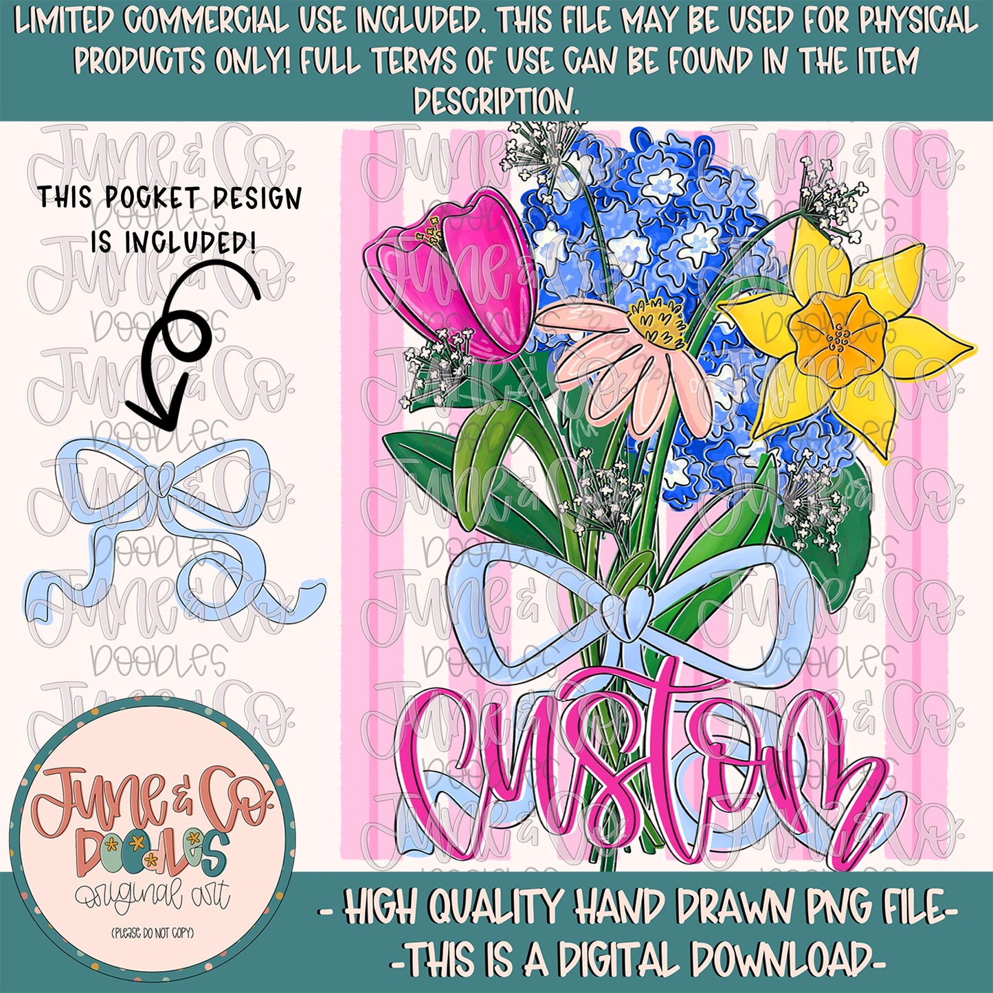 Custom Spring Bouquet PNG| Made To Order Mother's Day Sublimation File| Hand Lettering By Request| Hand Drawn Art| Digital Download