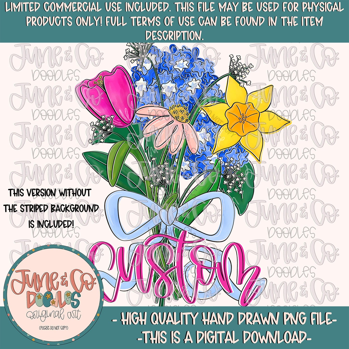 Custom Spring Bouquet PNG| Made To Order Mother's Day Sublimation File| Hand Lettering By Request| Hand Drawn Art| Digital Download