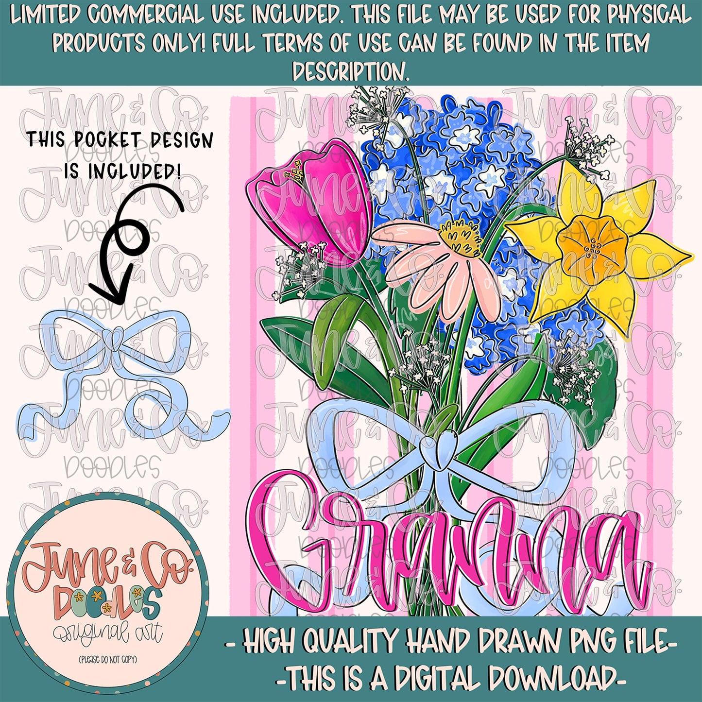 Spring Bouquet Granna PNG| Floral Mother's Day Sublimation File| Hand Lettered Grandmother Shirt Design| Hand Drawn Art| Digital Download
