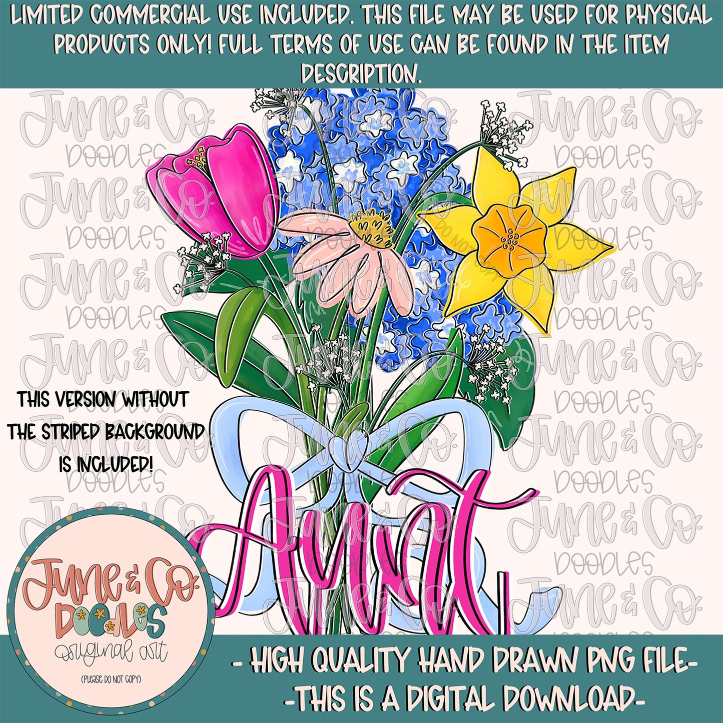 Spring Bouquet Aunt PNG| Floral Mother's Day Sublimation File| Hand Lettered Aunt Shirt Design| Hand Drawn Art| Digital Download