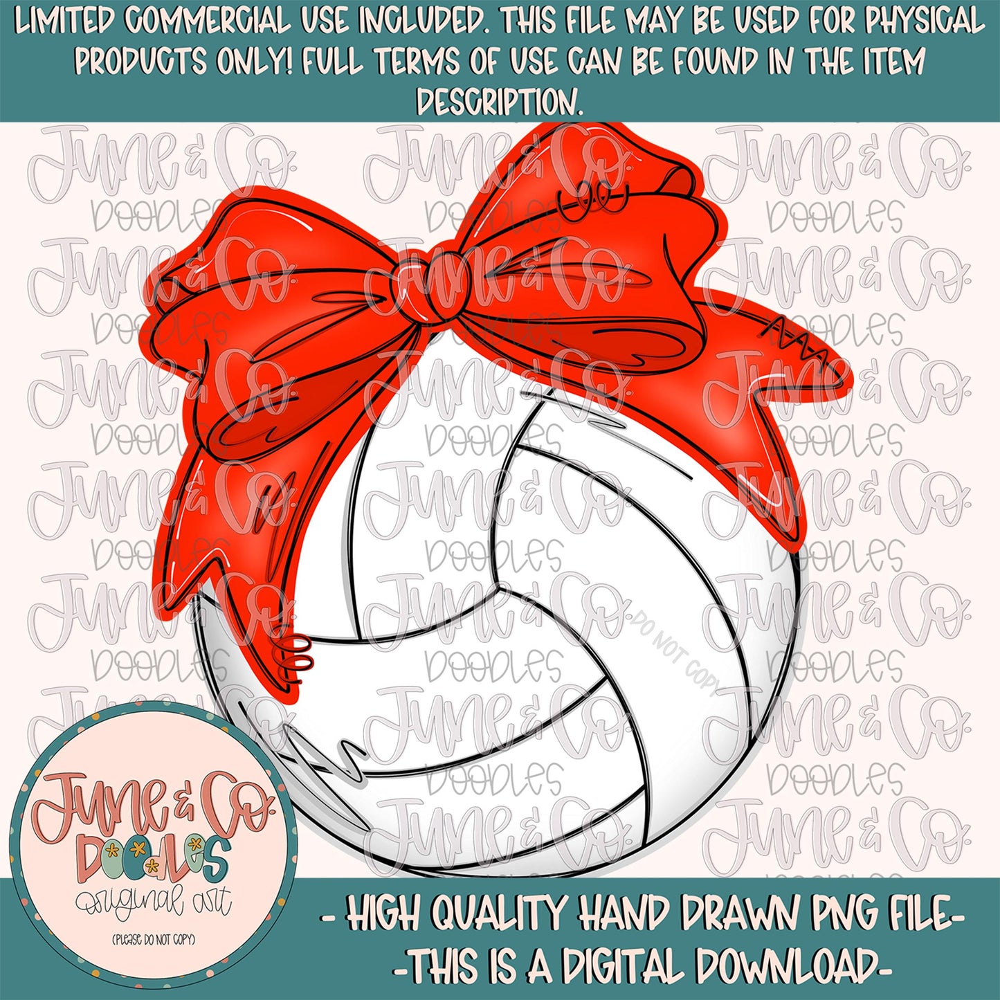Volleyball With Red Bow PNG| Coquette Volleyball Sublimation File| Girly Sports Shirt Design| Hand Drawn Printable Art| Digital Download