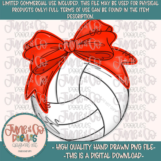 Volleyball With Red Bow PNG| Coquette Volleyball Sublimation File| Girly Sports Shirt Design| Hand Drawn Printable Art| Digital Download