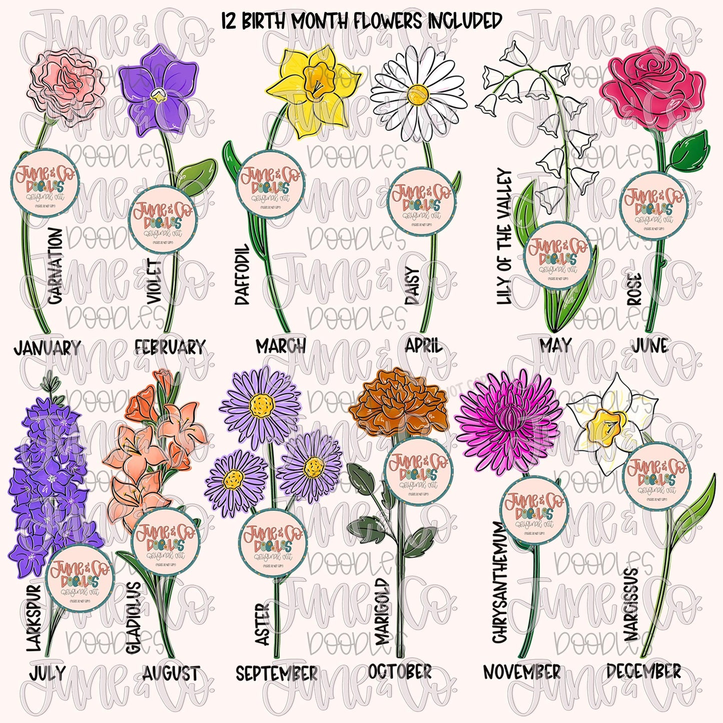 Build Your Own Bouquet Bouquet PNG Bundle| Custom Floral Mother's Day Design| Birth Month Flowers| Hand Drawn Art| Digital Download