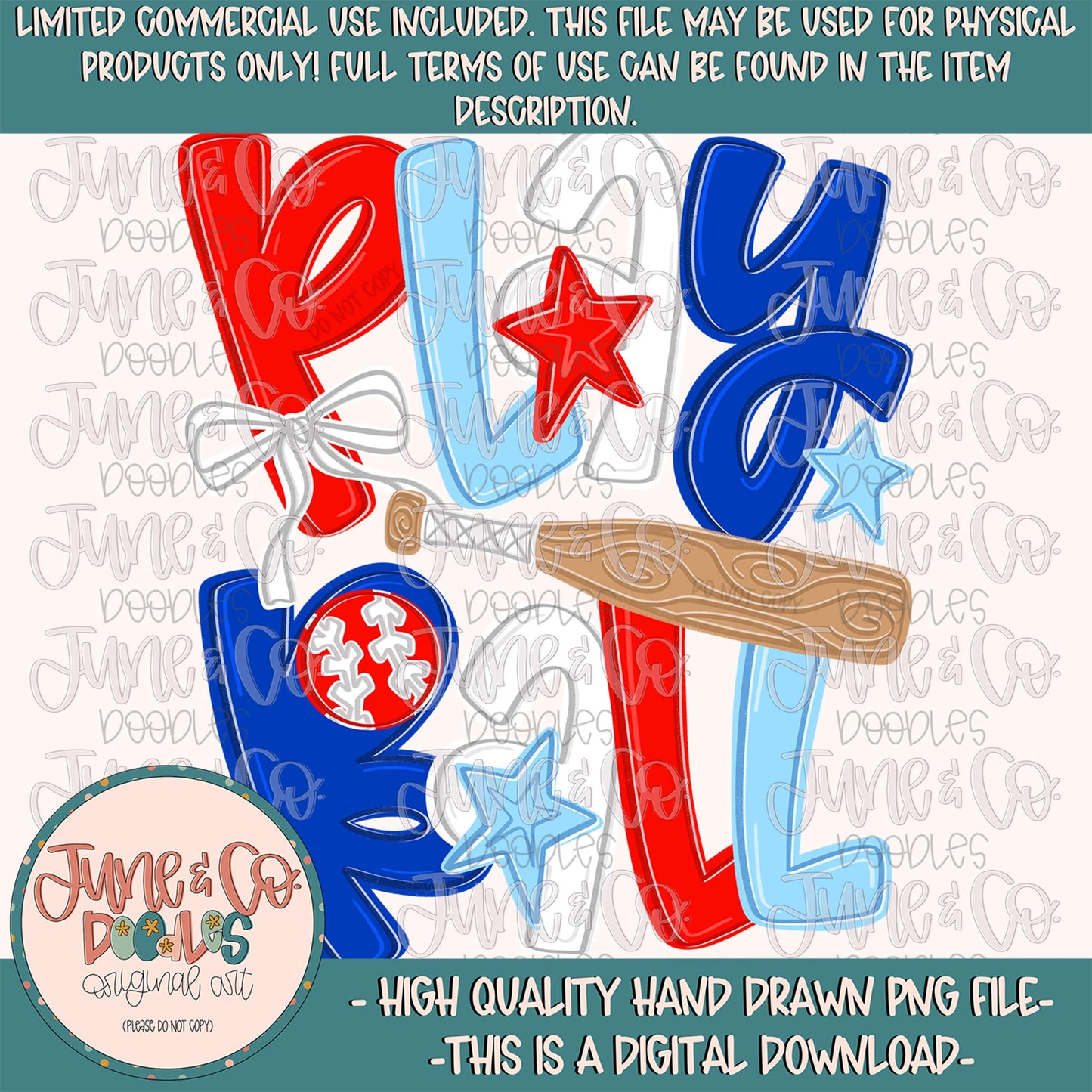 Play Ball- Softball RWB With Red Ball PNG| Softball Season Sublimation File| Spring Sports Shirt Design| Hand Drawn Art| Digital Download