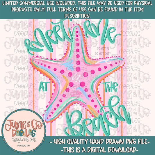 Meet Me At The Beach PNG| Beach Vacation Sublimation File| Preppy Starfish Shirt Design| Hand Lettering| Hand Drawn Art| Digital Download