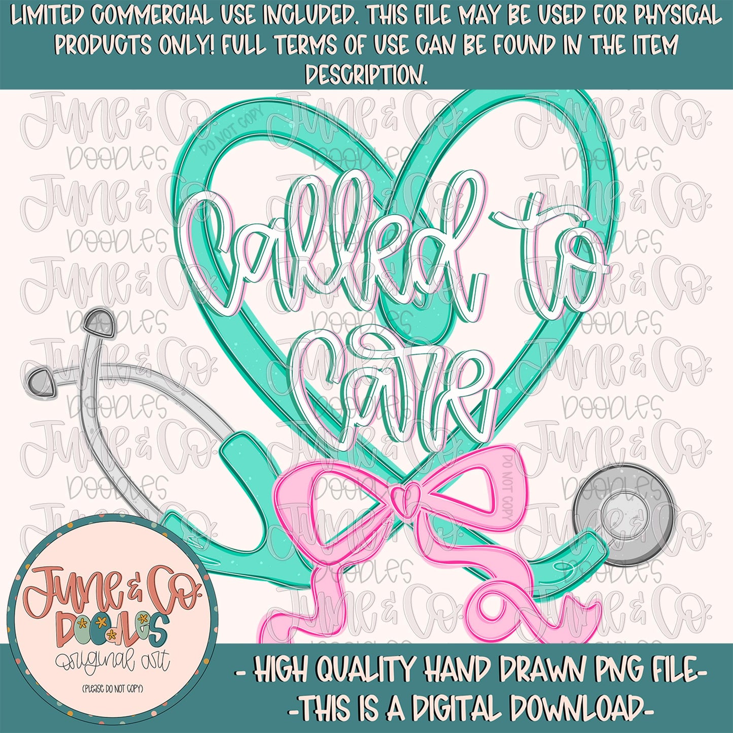 Called To Care PNG| Nurse's Week Sublimation File| RN Occupation Shirt Design| Stethoscope With Bow Doodle| Hand Drawn Art| Digital Download