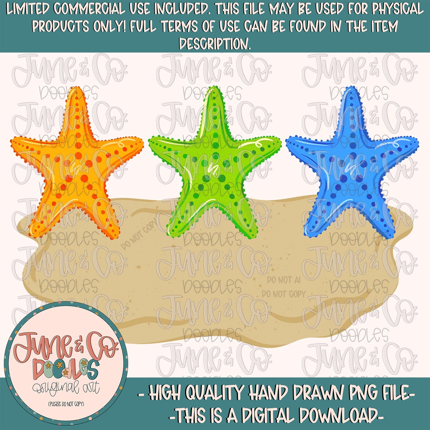 Boys Watercolor Starfish With Name Plate PNG| Starfish Trio Sublimation File| Beach Vacation Shirt Design| Hand Drawn Art| Digital Download
