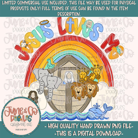 Jesus Loves Me Ark PNG- Red| Noah's Ark Sublimation File| Kids Bible Story Shirt Design| Hand Drawn Art| Digital Download