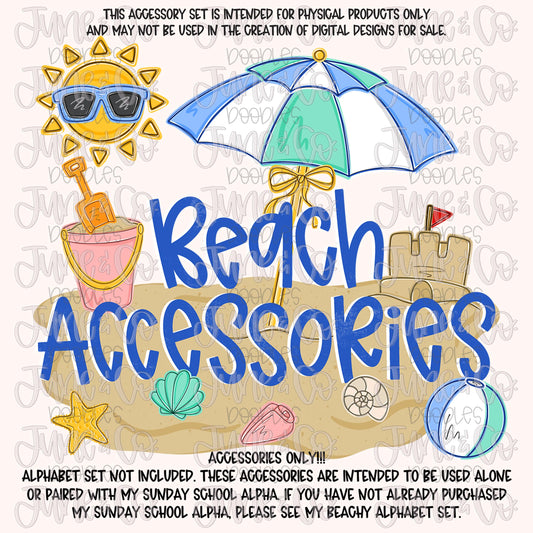 Beach Accessories Set| Kids Beach Themed Clip Art| Individually Saved PNG Files| Hand Drawn Art | Digital Download