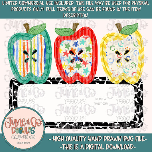 Boys Apple Trio With Name Plate PNG| Back To School Sublimation File| Boys Primary School Shirt Design| Hand Drawn Art| Digital Download