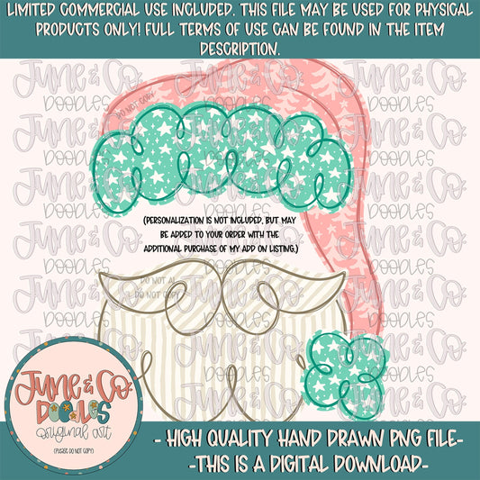 Santa Hat With Beard PNG-Pink| Personalizable Santa Sublimation File| Girls Christmas Design| Hand Drawn Art| Digital Download