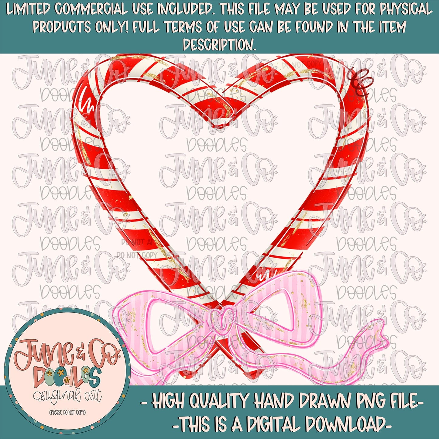 Candy Cane Frame PNG-Pink| Personalizable Christmas Sublimation File| Girls Candy Cane Heart Design| Hand Drawn Art| Digital Download