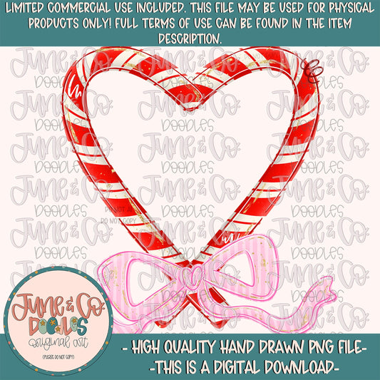 Candy Cane Frame PNG-Pink| Personalizable Christmas Sublimation File| Girls Candy Cane Heart Design| Hand Drawn Art| Digital Download