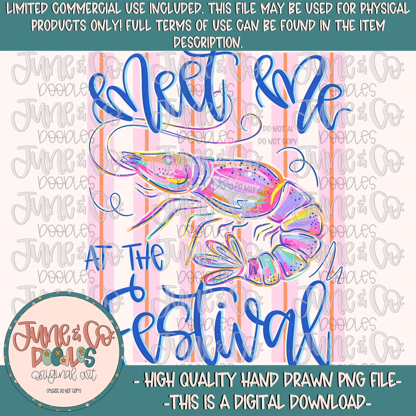 Meet Me At The Shrimp Festival PNG| Coastal Sublimation File| Preppy Shrimp Shirt Design| Hand Lettering| Hand Drawn Art| Digital Download