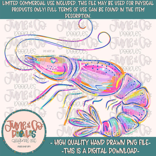 Preppy Shrimp PNG| Shrimp Festival Sublimation File| Watercolor Coastal Shirt Design| Hand Drawn Art| Digital Download
