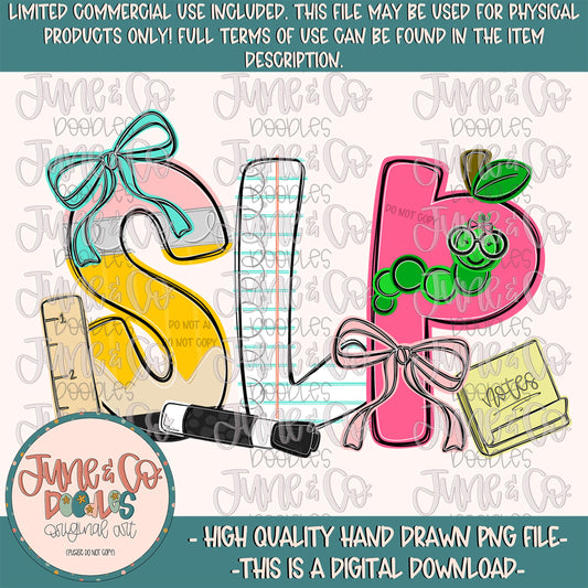 SLP Doodle PNG| Coquette Back To School Sublimation File| Speech Language Pathologist Occupation Design| Hand Drawn Art| Digital Download