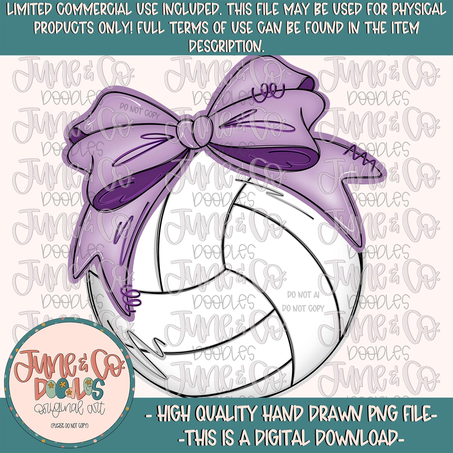 Volleyball With Purple Bow PNG| Coquette Volleyball Sublimation File| Girly Sports Shirt Design| Hand Drawn Printable Art| Digital Download