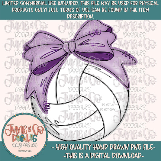 Volleyball With Purple Bow PNG| Coquette Volleyball Sublimation File| Girly Sports Shirt Design| Hand Drawn Printable Art| Digital Download