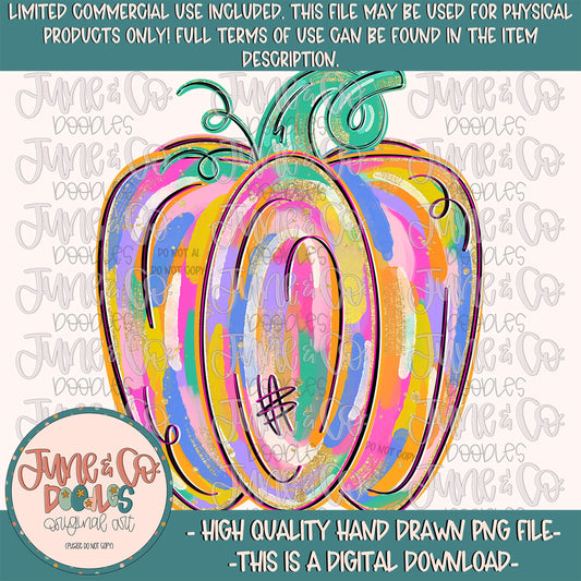 Painted Pumpkin PNG- Bright Colors| Brush Stroke Pumpkin Digital File| Girly Fall Shirt Design| Hand Drawn Art| Digital Download