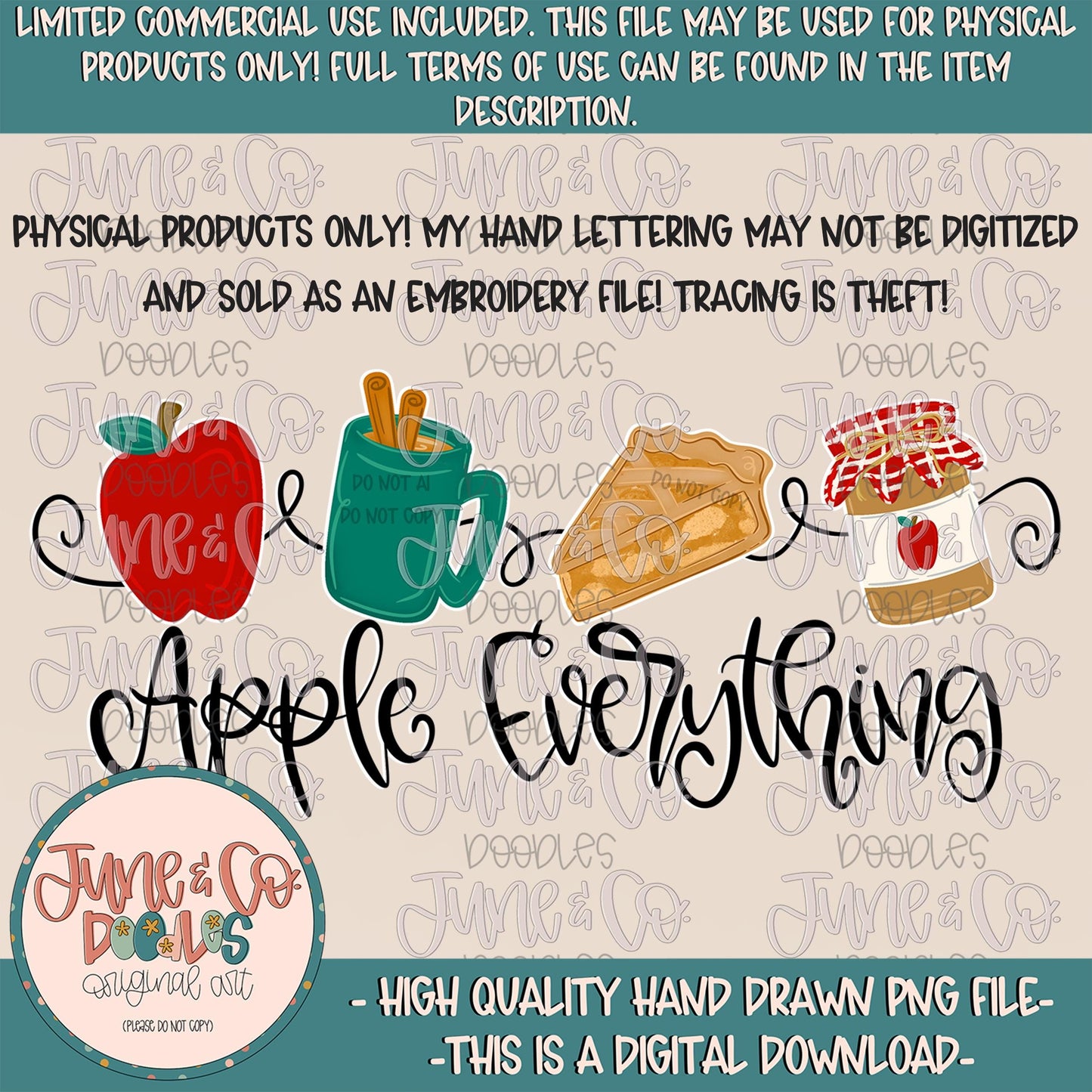 Apple Everything PNG| Fall Apple Lover Digital File| Fall Doodles Shirt Design| Hand Drawn Art| Hand Lettering| Digital Download