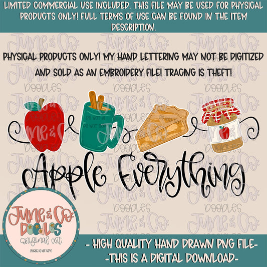 Apple Everything PNG| Fall Apple Lover Digital File| Fall Doodles Shirt Design| Hand Drawn Art| Hand Lettering| Digital Download