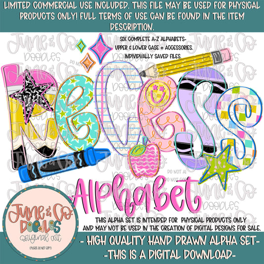 Recess Alphabet Set- PNG| Whimsical School Themed Doodle Alpha| Individually Saved Letters| A-Z Doodle Letters PNG| Digital Download