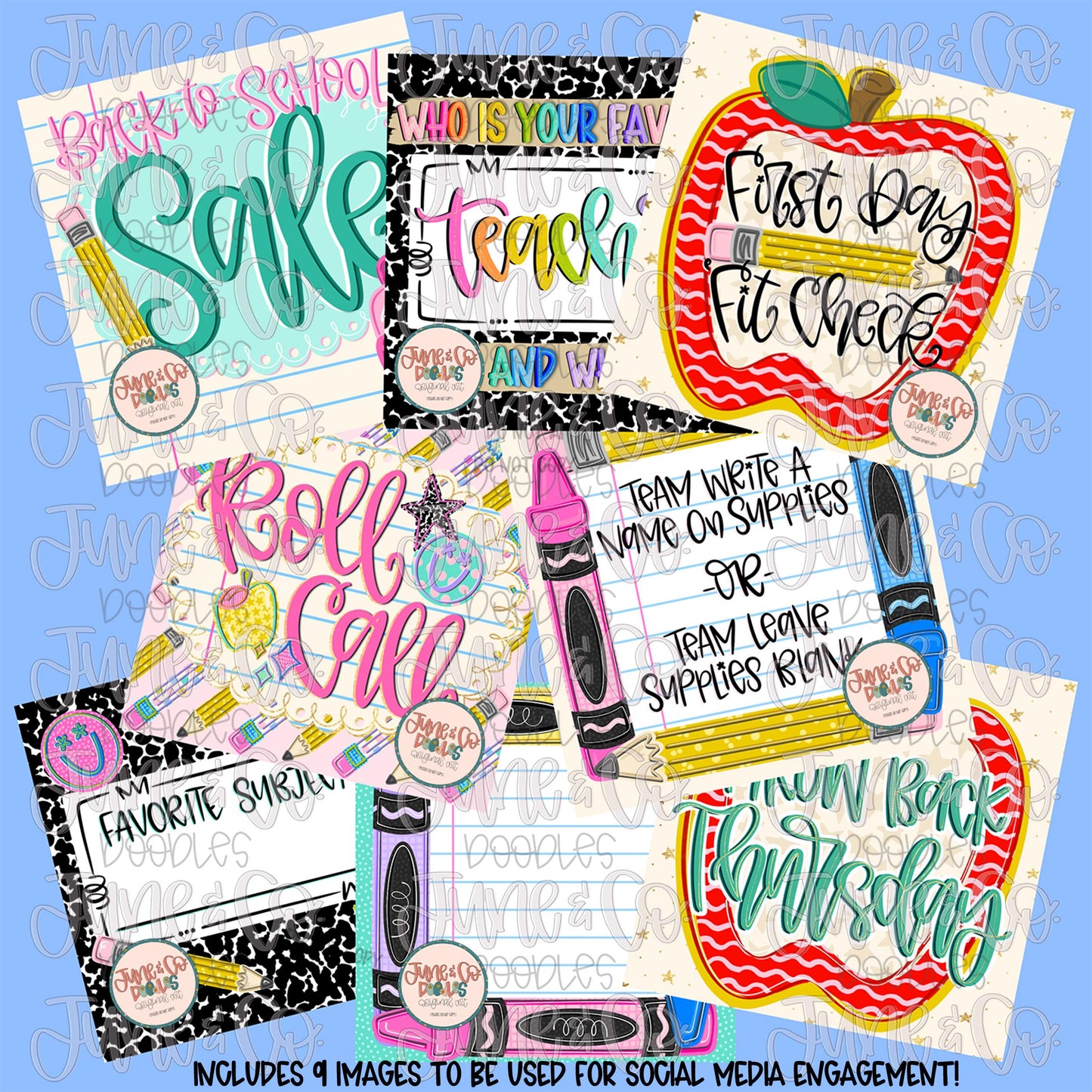Back To School Engagement Bundle| Hand Drawn Social Media Prompts| Hand Lettering| School Themed Engagement Posts| Digital Download