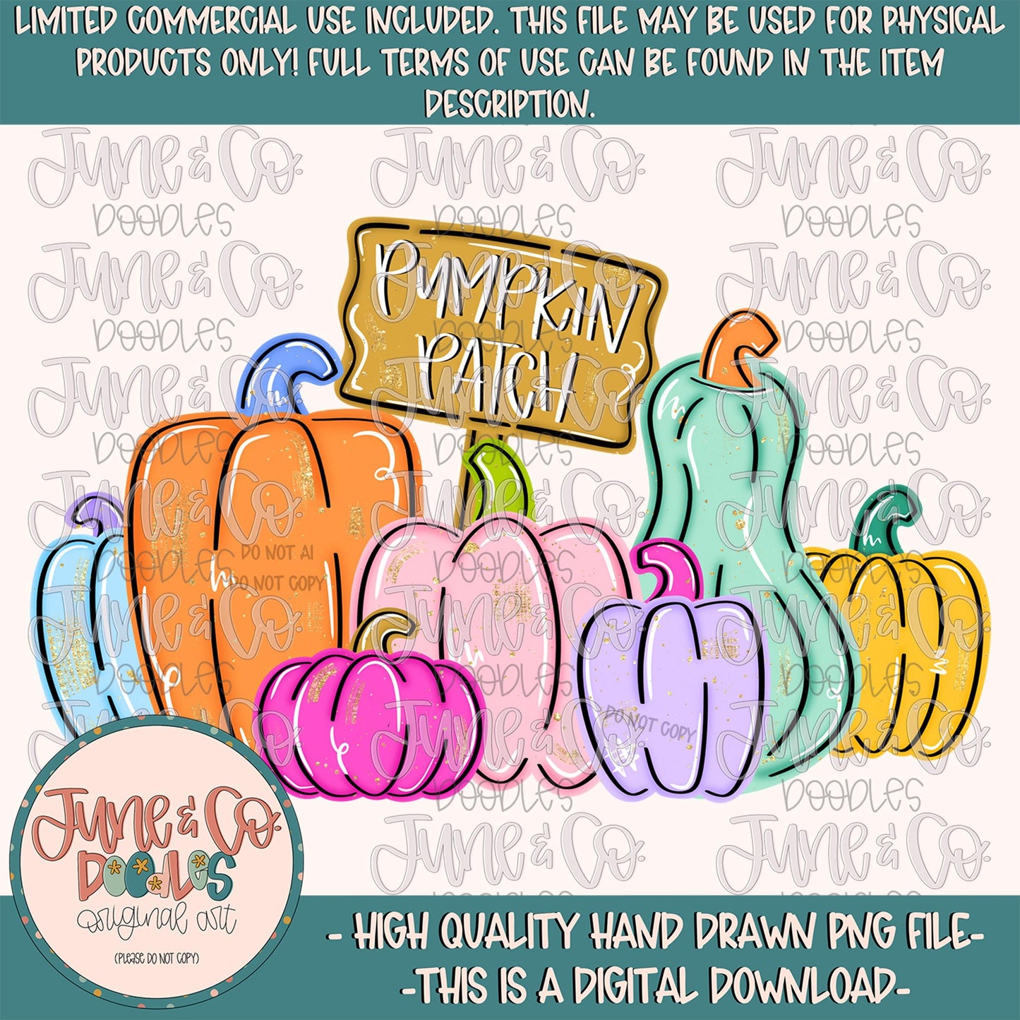 Girls Pumpkin Patch PNG| Vibrant Colored Pumpkins Digital File| Girly Fall Shirt Design| Hand Drawn Art| Digital Download