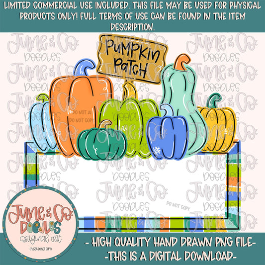 Boys Pumpkin Patch PNG With Name Plate| Vibrant Colored Pumpkins Digital File| Boys Fall Shirt Design| Hand Drawn Art| Digital Download