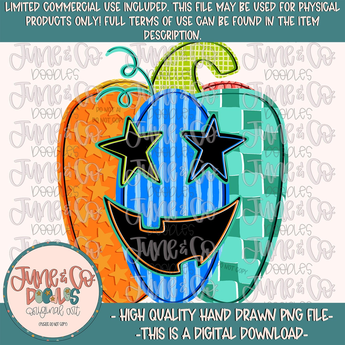 Boys Patchwork Pumpkin PNG| Patterned Jack O Lantern Digital File| Boys Halloween Shirt Design| Hand Drawn Art| Digital Download