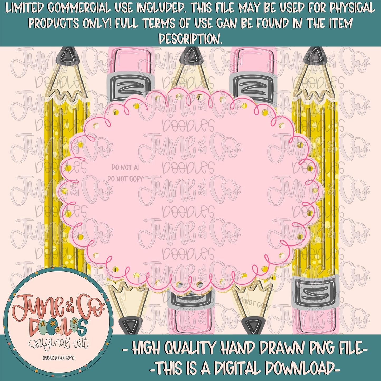 Fancy Pencil Frame PNG| Personalizable Back To School DTF File| Teacher Gift Shirt Design| Hand Drawn Art| Hand Lettering| Digital Download
