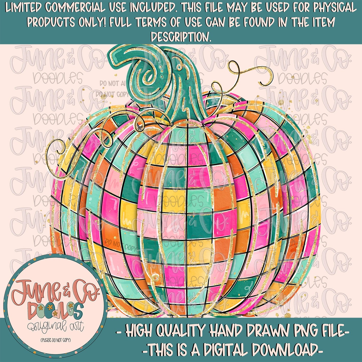 Disco Pumpkin PNG| Bright Retro Pumpkin Digital File| Girly Fall Shirt Design| Hand Drawn Art| Digital Download