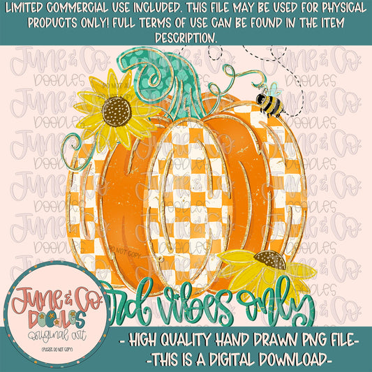 Gourd Vibes Only PNG| Whimsy Fall Pumpkin Digital File| Girls Retro Fall Shirt Design| Hand Drawn Art| Digital Download