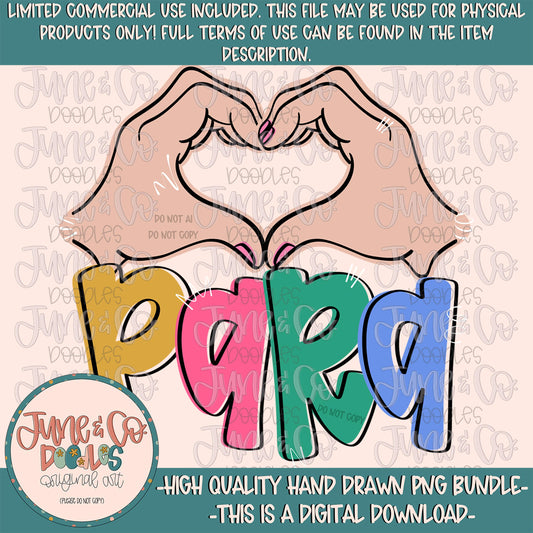 Heart Hands Para PNG| Doodle Heart Hands Sublimation File| Paraprofessional Occupation Design| Hand Drawn Art| Digital Download