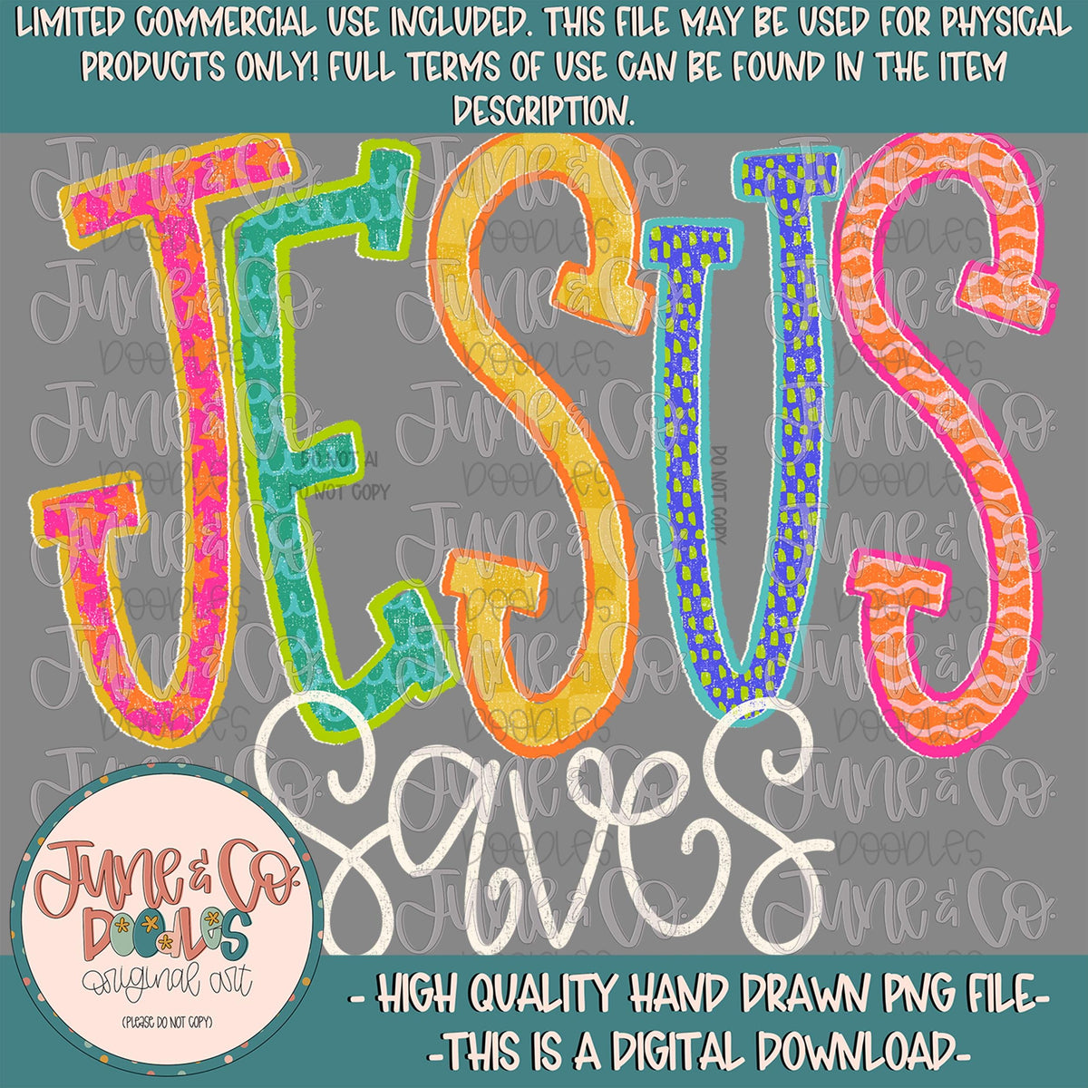Preppy Jesus Saves PNG| Everyday Faith Based Sublimation File| Bright Colorful Shirt Design| Hand Lettering| Digital Download