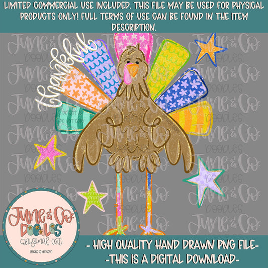 Preppy Patterns Turkey PNG| Bright Dopamine Thanksgiving| Whimsical Fall Shirt Design| Hand Drawn Art| Digital Download