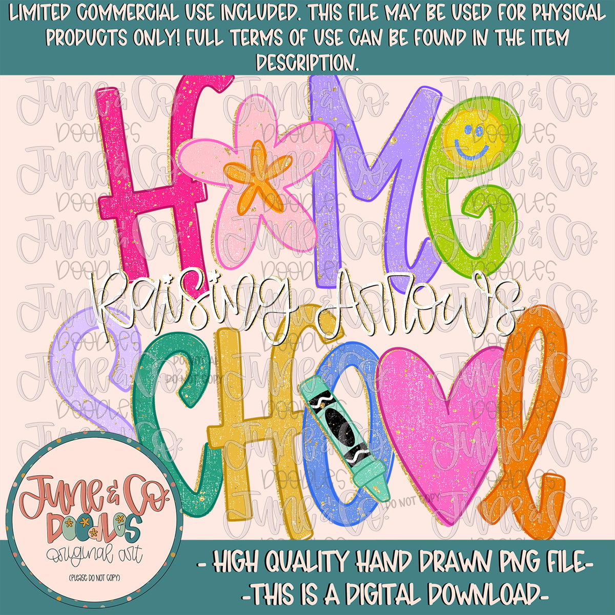 Home School PNG| Raising Arrows Sublimation File| Bright Colorful Shirt Design| Faith Based Hand Lettering| Digital Download