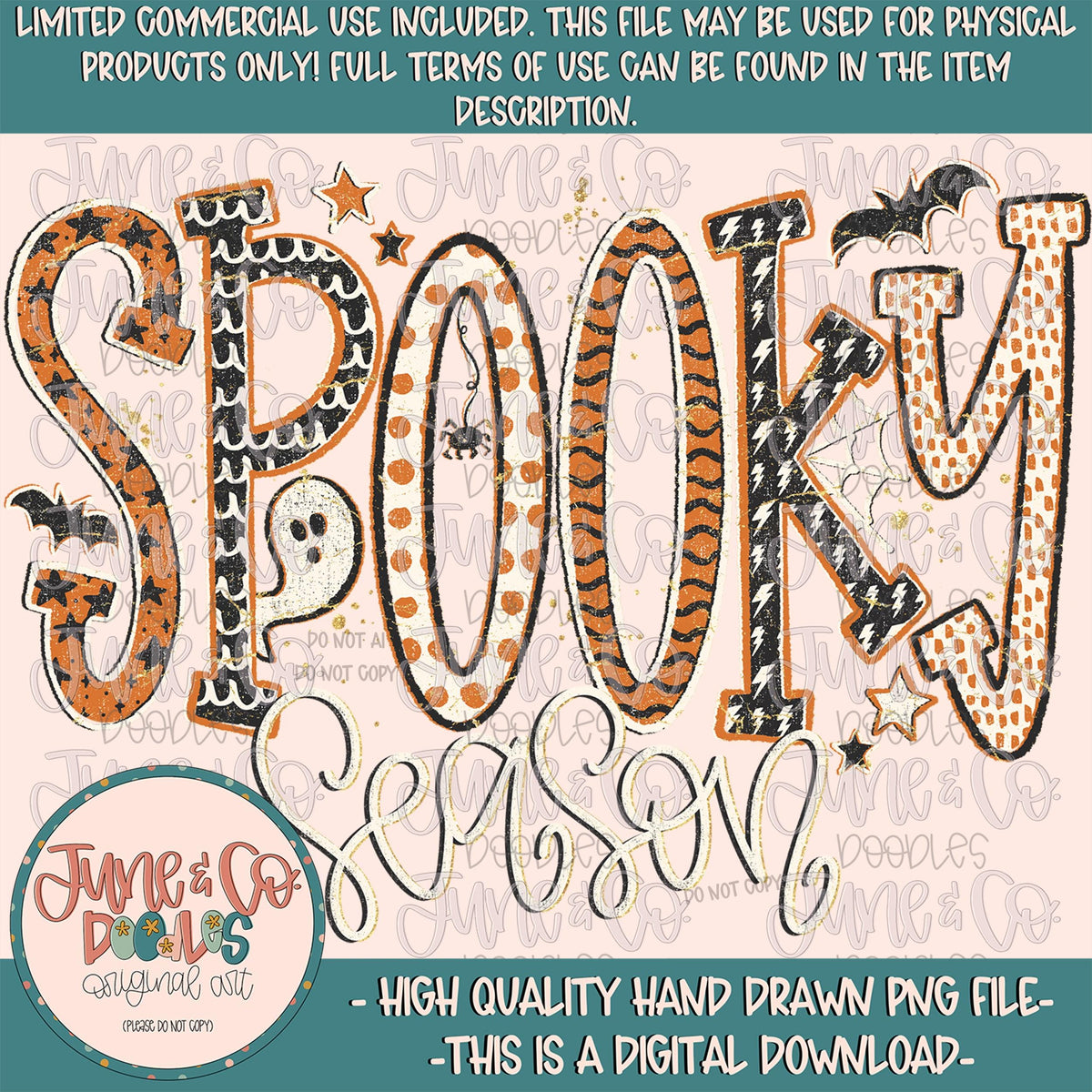 Preppy Spooky Season PNG- Traditional| Halloween Lover Design File| Spooky Doodles| Hand Drawn Art| Hand Lettering| Digital Download