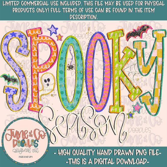 Preppy Spooky Season PNG- Bright| Halloween Lover Design File| Spooky Doodles| Hand Drawn Art| Hand Lettering| Digital Download